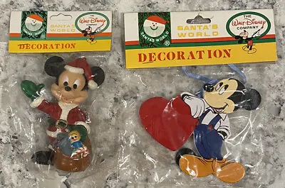 Vintage Mickey Mouse Walt Disney Santa's World Christmas Ornament NOS Lot Of 2 • $12.95