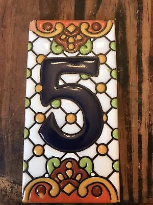 Talavera Tile Mexican Tile Number 5 Tile Address Tile. • $7