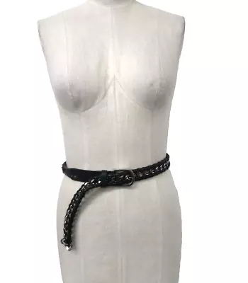 Zadig And Voltaire Woven Leather And Silver Chain-Link Belt 40  • $9.99