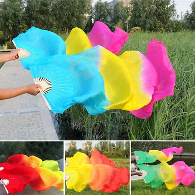 Bamboo Veils Praise Worship Festival Hand Made Dance Fire Flag Long Silk Fans *1 • $4.89