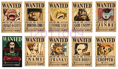 The Latest Version Of Anime One Piece Straw Hat Pirates Wanted Posters 10 Pcs • $21.99