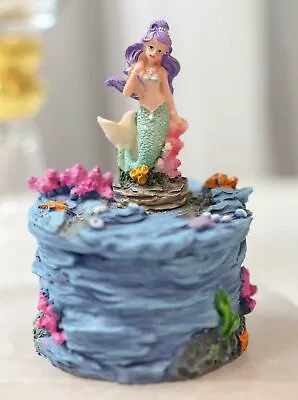 Beautiful Mermaid Mergirl Sitting On Rock By Corals Mini Decorative Box Figurine • $14.99