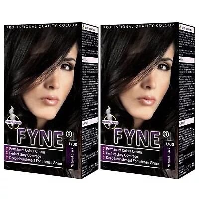 FYNE Permanent Hair Cream Colour - Pack Of 2 With Conditioner - Shiny Womens Dye • £8.49