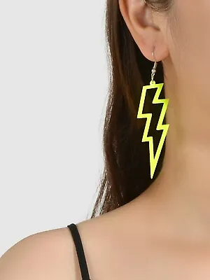 $1.99 • Buy Lightning Bolt Statement Dangle Earrings Retro Punk Hippie Fluro Neon Jewellery