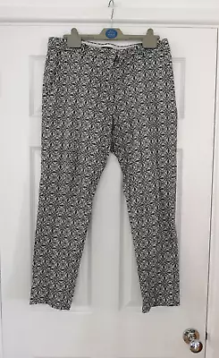 H&M Trousers Women Size 14 Cotton Elastane Stretchable Patterned Pants • £5.99