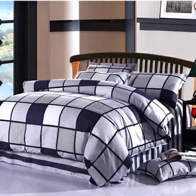 $32.30 • Buy 100%Cotton Checked Doona Duvet Quilt Cover Set Single/Double/Queen/King Size Bed