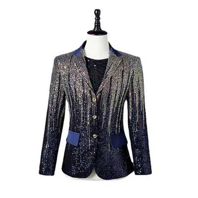 Men Sequin Tuxedo Jacket Suit Formal Blazer Party Prom Coat Tops Showman Costume • $80.79