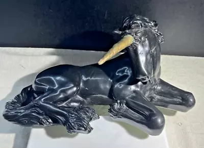 Vintage 1981 Universal Statuary Black Unicorn With Gold Horn 14” Felt Bottom • $43.99