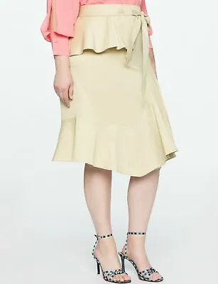 Eloquii Womens Flare Peplum Skirt Plus Sz 16 Khaki Tan Ruffle Tie Waist NWT N6 • $13.89