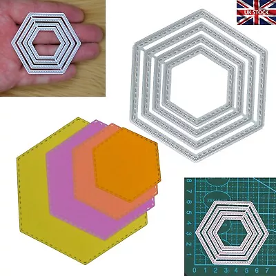 Nest Of 4 Hexagon Stitch Patterned Metal Cutting Dies Card Making Crafts J1 • £4.50