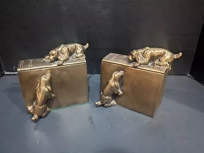 Vintage Pair PM Craftsman Brass Bookends Dogs Climbing Books 6 Tall  • $9.99