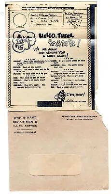 1944 WWII Illustrated V-Mail - Cartoon & Joke • $16.50