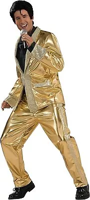 Elvis Presley Gold Suit 50's Sequin Fancy Dress Halloween Deluxe Adult Costume • $184.63