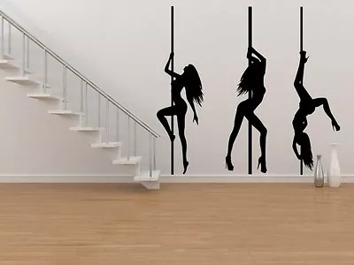 Set Of 3 Pole Dancers Silhouette Large Wall Sticker 100cm Height Of Each Dancer  • £23.98