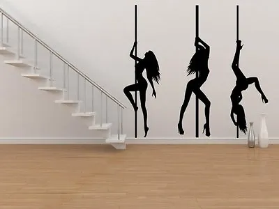 Set Of 3 Sexy Pole Dancers Girls Silhouette Wall Sticker Decal Wall Tattoo UK • £29.98