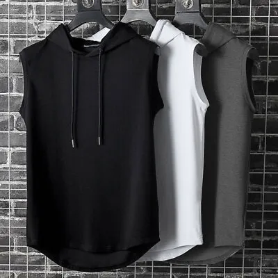 Men Gym Sleeveless Hoodie Fitness Sports Muscle Hooded Vest T-Shirt Tank Tops❤ • $7.87