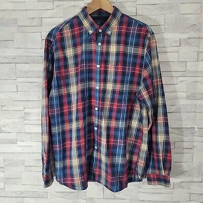 £13.50 • Buy Mens BHS ATLANTIC BAY Shirt Red Blue Plaid Long Sleeved Oxford Cotton Large