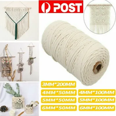 $10.59 • Buy 3/4/5/6mm Macrame Rope Natural Beige Cotton Twisted Cord Artisan Hand Craft NEW