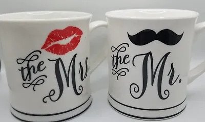 Mr & Mrs Bride Groom Lipstick Mustache Set Coffee Bridal Mug Home Essentials • £12.60