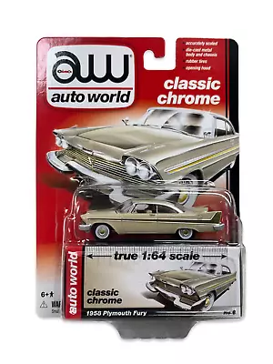 AW Auto World 1958 Plymouth Fury Cream 1:64 Diecast Die Cast Classic Chrome Car • $19.95