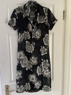 Mexx Black Chiffon Floral Half Button Shirt Dress Size 10 BNWT • £9.99