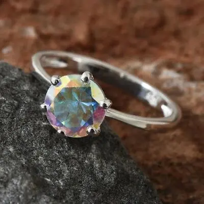 1.50ct Mercury Mystic Topaz 925 Sterling Silver Solitaire Ring Sizes P & Q • £20