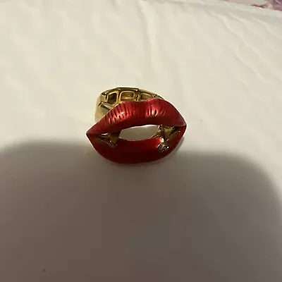 Betsey Johnson Vintage Vampire Slayer Red Vampire Lips Mouth Stretch Ring RARE • $14.99