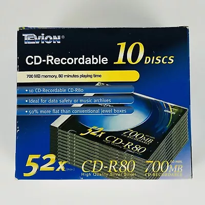 Tevion - 52x Cd-r80 - 10 Cd Recordable Discs - 700 Mb - New & Sealed • $34.95