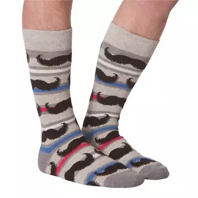 Mustache Stripe Mens Crew Socks Size 10-13 Grey Heather K Bell Manscape Fashion • $11.95