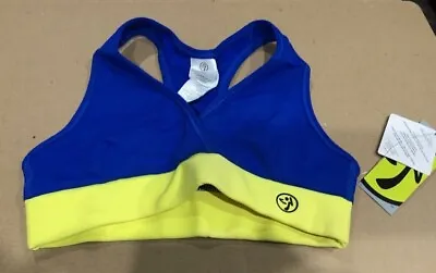 Zumba Blue Yellow  Sports  Bra Top Fitness Gym Training Crop  Dance Size XS 6-8 • £7.49