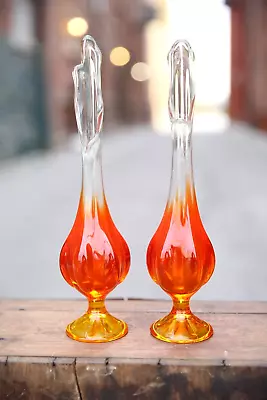 Vintage Viking Glass Epic 6 Petal Persimmon Swung Vase Orange Mid Century MCM • $146.25