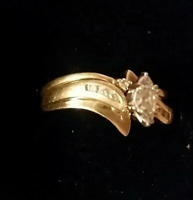 Vintg.10K Yellow Gold/1 Marque Diamond .58ct Bridel Set W/8 Round Diamond Sz 9 • $975