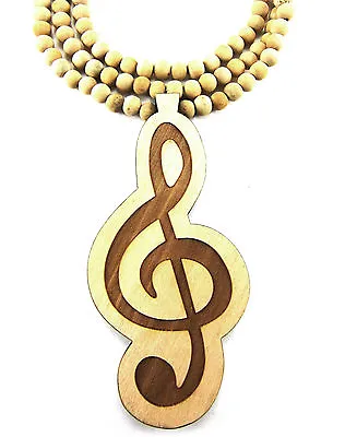 Wooden High Clef Music Note Pendant Piece 36  Chain Necklace All Good Wood Style • $14.06