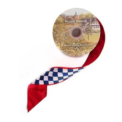 Mackenzie Childs Royal Check 2  Wired Ribbon Red Back- 10 Yards Per Roll New • $37.99