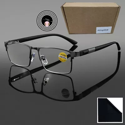 Men Metal Square Anti-blue Light Reading Glasses 89SA +1.0 1.5 2.0 2.5 3 3.5 4.0 • £8.39