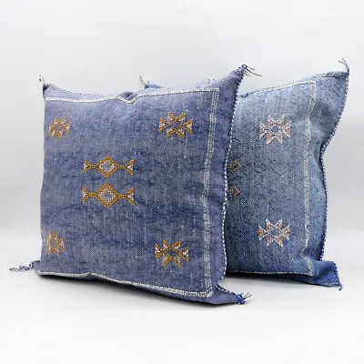 Moroccan Handmade Cactus Silk Pillow Cover In Blue 19 X19  Sabra. • $59.99