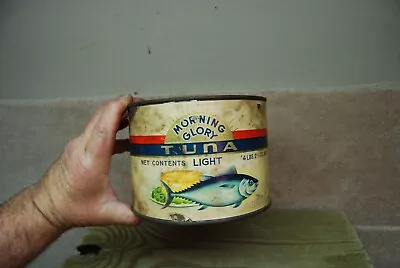 Vintage Morning Glory Tuna Fish 4 Lb Metal Tin Can ~ Old Seafood Advertising Tin • $19.99