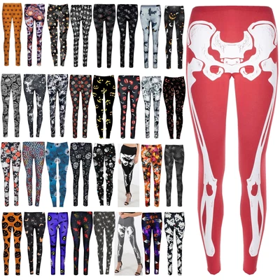 £3.49 • Buy Womens Halloween Bodycon Skeleton Fancy Costume Stretch Ladies Leggings Jeggings