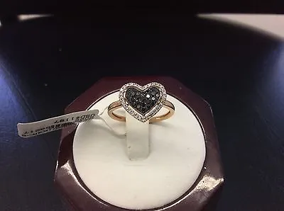 14kt Rose Gold Micro Pave White And Black Diamond Heart Shaped Ladies Ring • $425