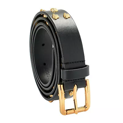 Versace Black 100% Leather Medusa Gold Studs Belt US 38 IT 95 • $269.99