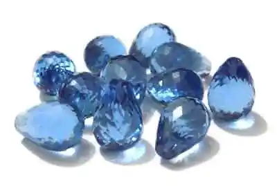 10 Ps Hydro Tanzanite Blue Quartz Faceted Briolette Tear Drop Beads Half Drilled • $26.98