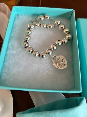 Tiffany & Co. Silver Heart Tag 8mm Large Bead Ball Bracelet 7.5” • $290.15