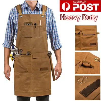 Waxed Canvas Tool Work Shop Apron Heavy Duty Woodworking Chef Workshop Unisex AU • $37.99