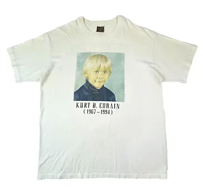 Vintage 90s Kurt Cobain 1994 Memorial Child School Picture T Shirt Nirvana XL • $1788