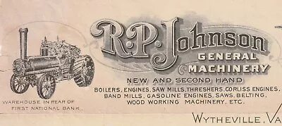 RARE Letterhead Letter - RP Johnson Engines Machines Tractor  Wytheville VA 1923 • $99