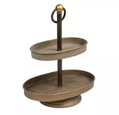 P Decorative Metal Oval Two Tier Tray With Rustic Antique Copper Finish • $30.33