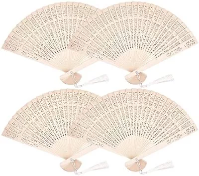 4 Pcs Sandalwood Hand Fan Wooden Folding Fan For Wedding Favors Baby Shower • $14.99