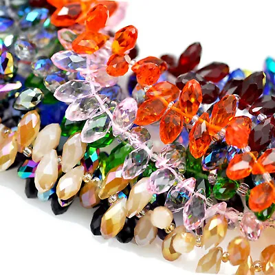 £6.29 • Buy 98x Crystal Glass Teardrop Briolette Top-drilled Faceted Beads Jewellery Making