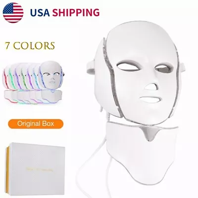 7 Colors LED Light Photon Face Neck Mask Rejuvenation Facial Therapy Wrinkle US • $35.14
