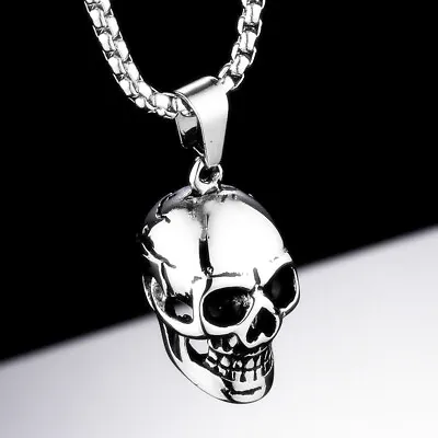 Mens Stainless Steel Classic Skull Skeleton Pendant Necklace Men Women Silver • $9.95